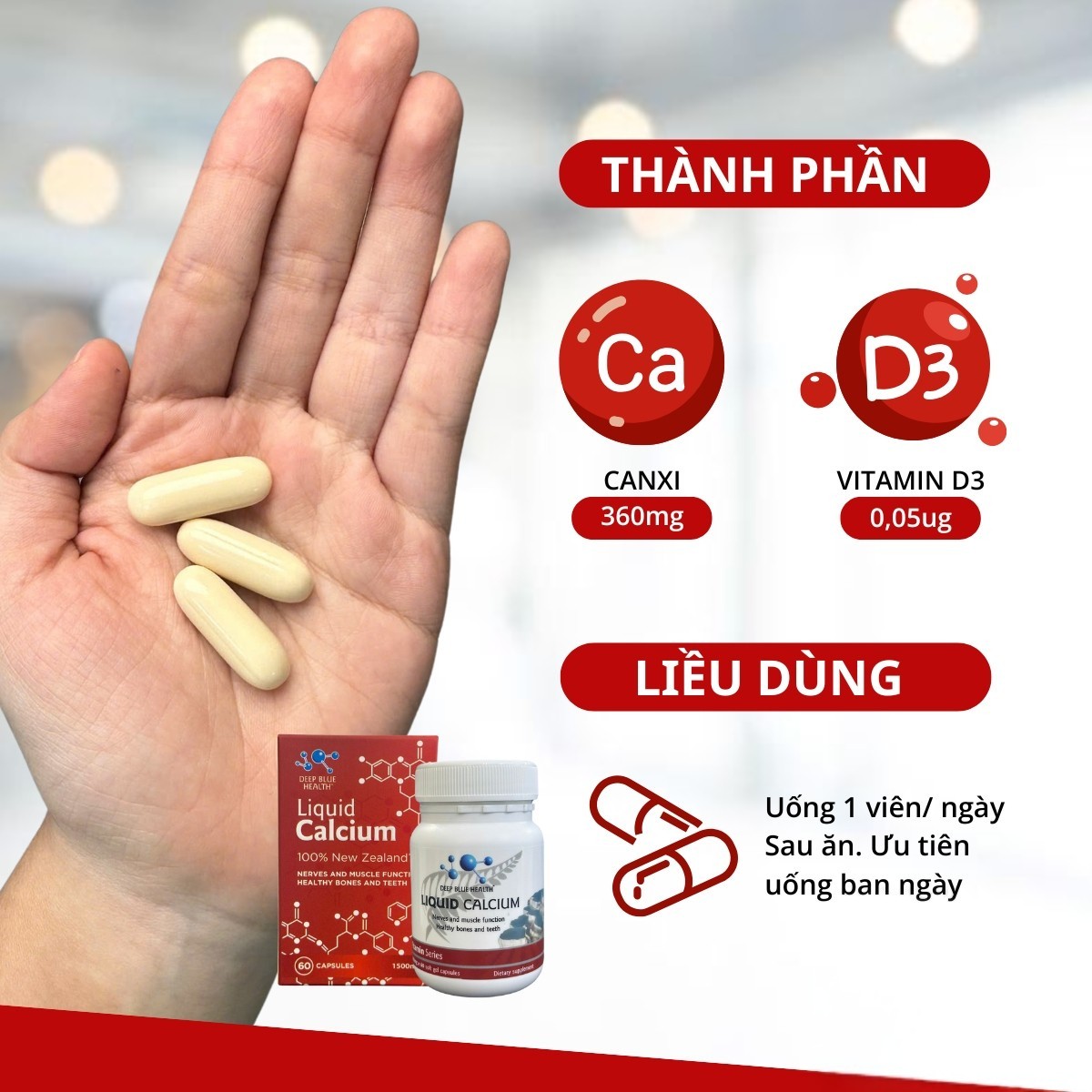 Viên Uống Bổ Sung Canxi Deep Blue Health Calcium - Hộp 60 viên