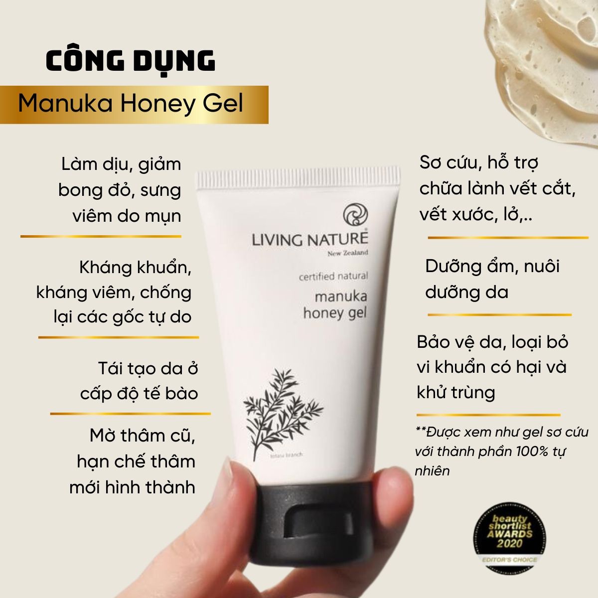 Gel trị mụn Living Nature Manuka Honey Gel - Tuýp 50ml