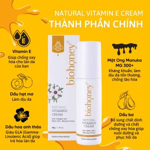 Kem dưỡng ẩm Vitamin E tăng sinh collagen Biohoney Natural Vitamin E Cream - Tuýp 50g