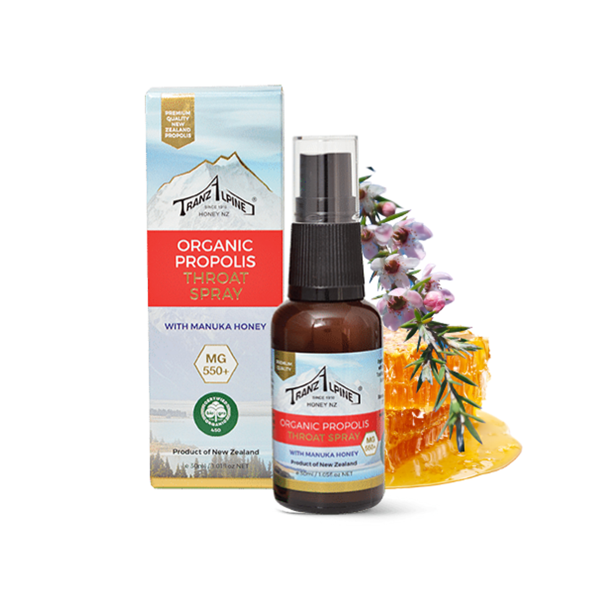 Organic Propolis Throat Spray with Manuka Honey MG550+