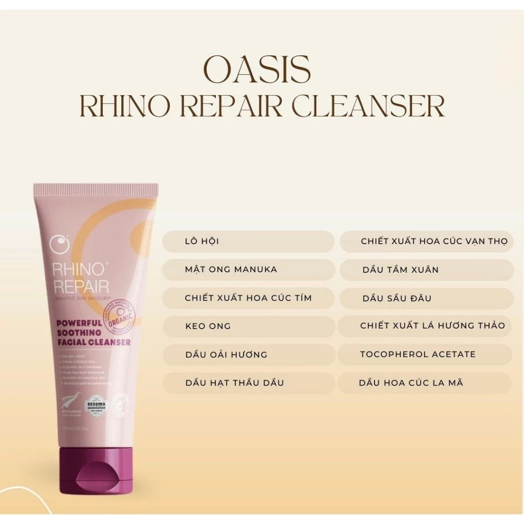 Sữa rửa mặt cấp ẩm phục hồi chuyên biệt cho da nhạy cảm Rhino Repair Powerful Soothing Facial Cleanser