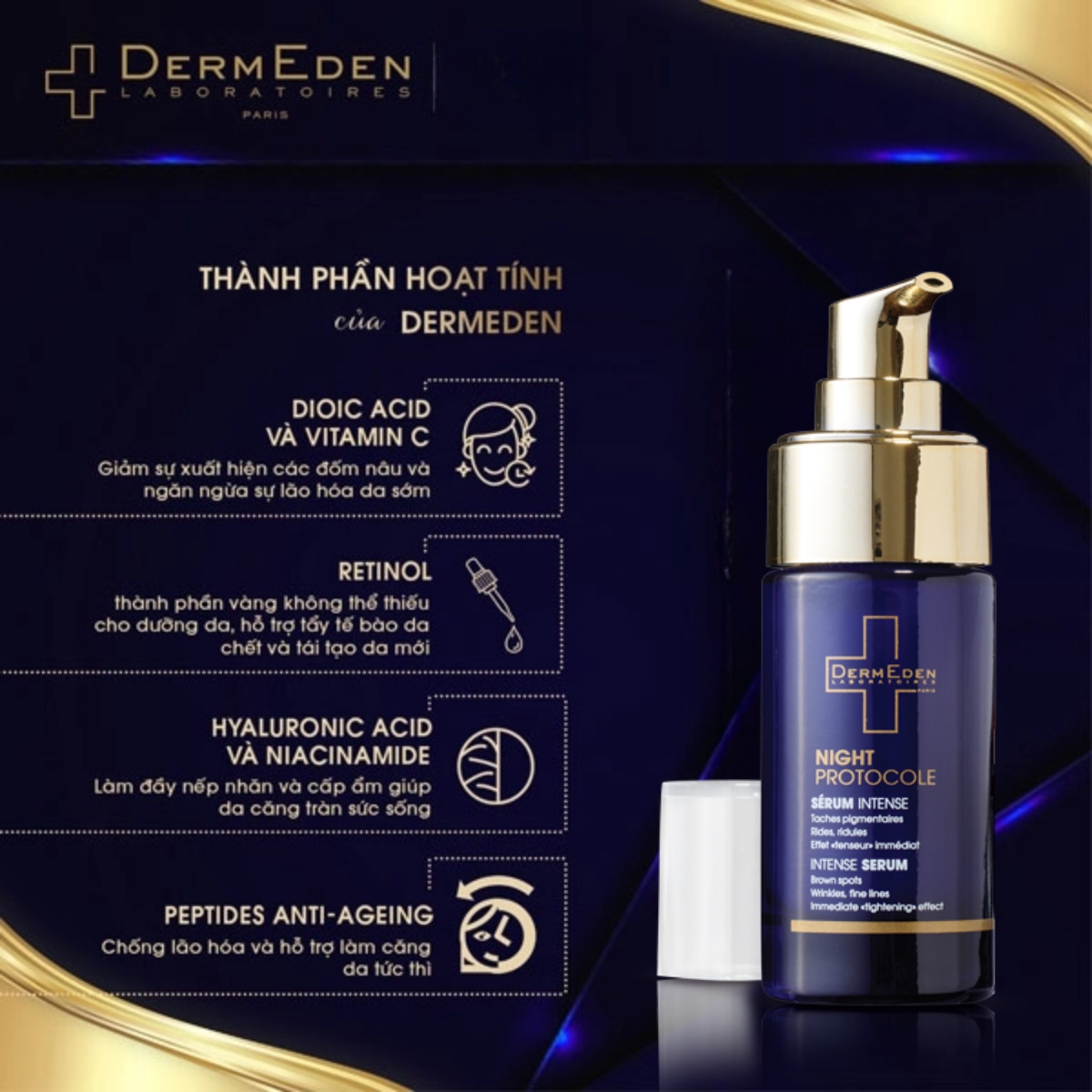 Tinh chất chống lão hóa, trắng da DermEden Night Protocole Intense Serum (30ml)