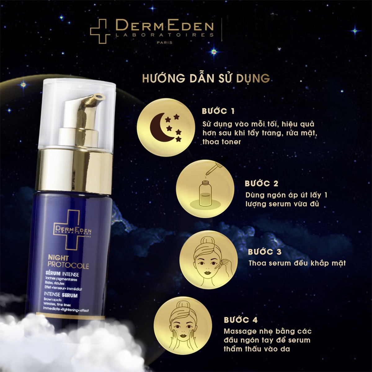 Tinh chất chống lão hóa, trắng da DermEden Night Protocole Intense Serum (30ml)