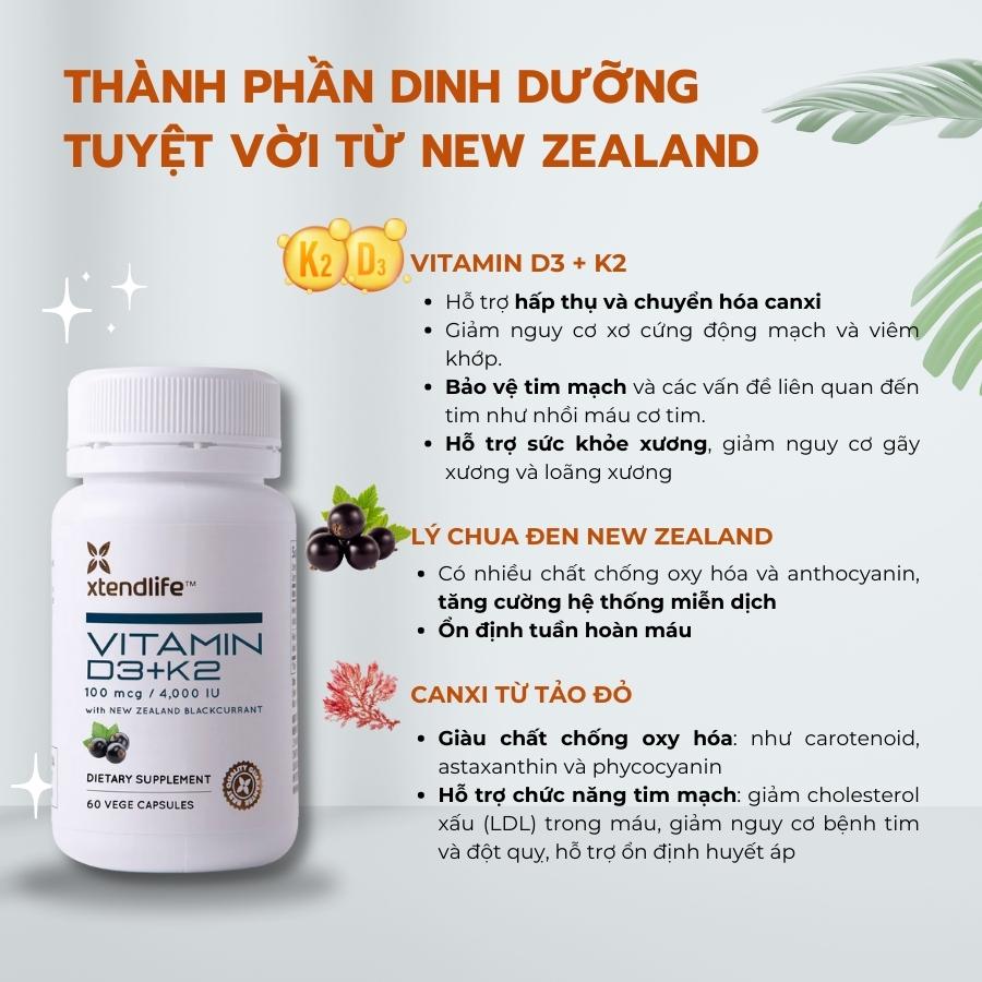 Viên uống bổ khớp, khỏe tim Vitamin D3+K2 XtendLife (60 viên)
