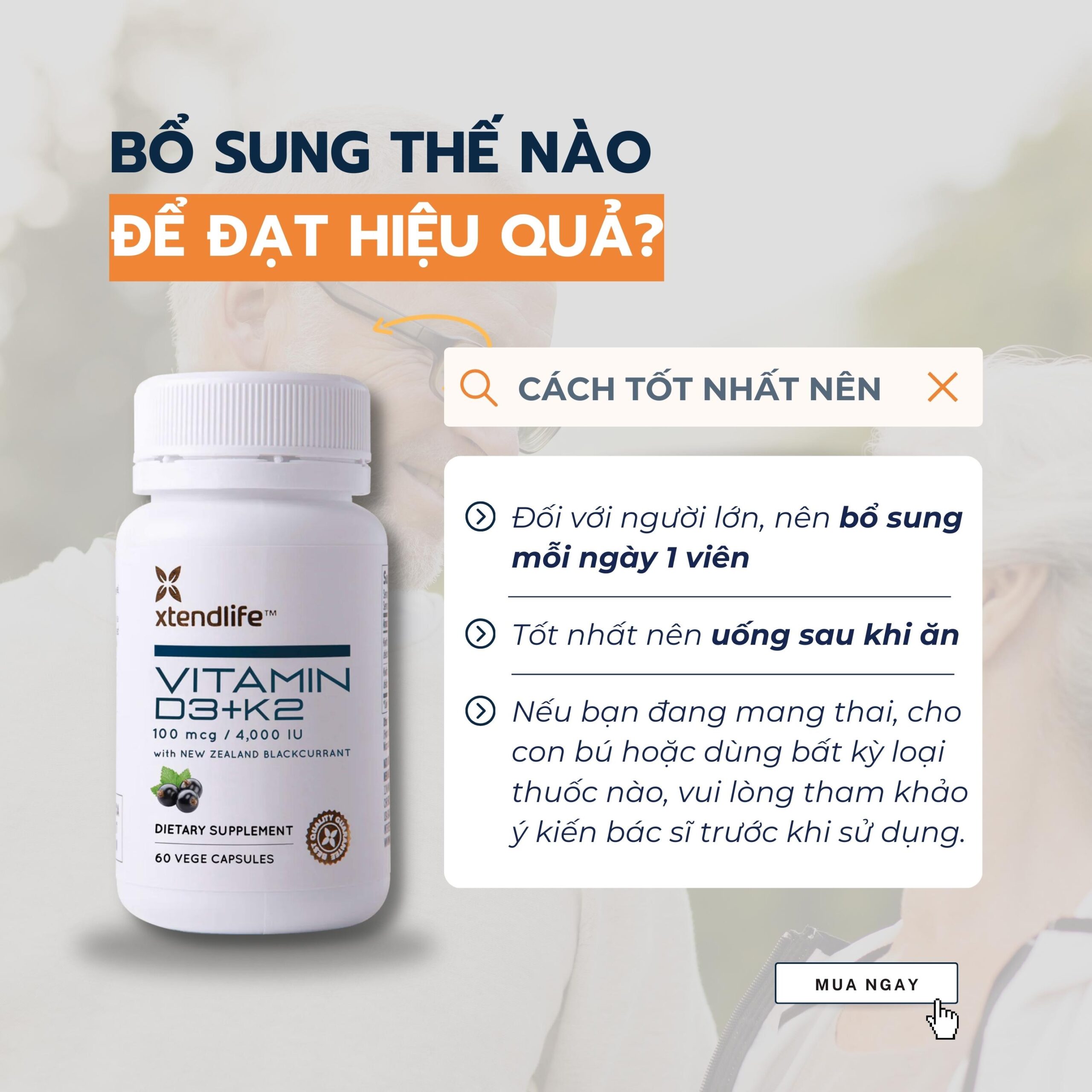 Viên uống bổ khớp, khỏe tim Vitamin D3+K2 XtendLife (60 viên)