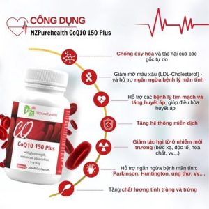 Viên uống bổ tim mạch, chống oxy hóa CoQ10 150 Plus NzPureHealth - Hộp 30 viên