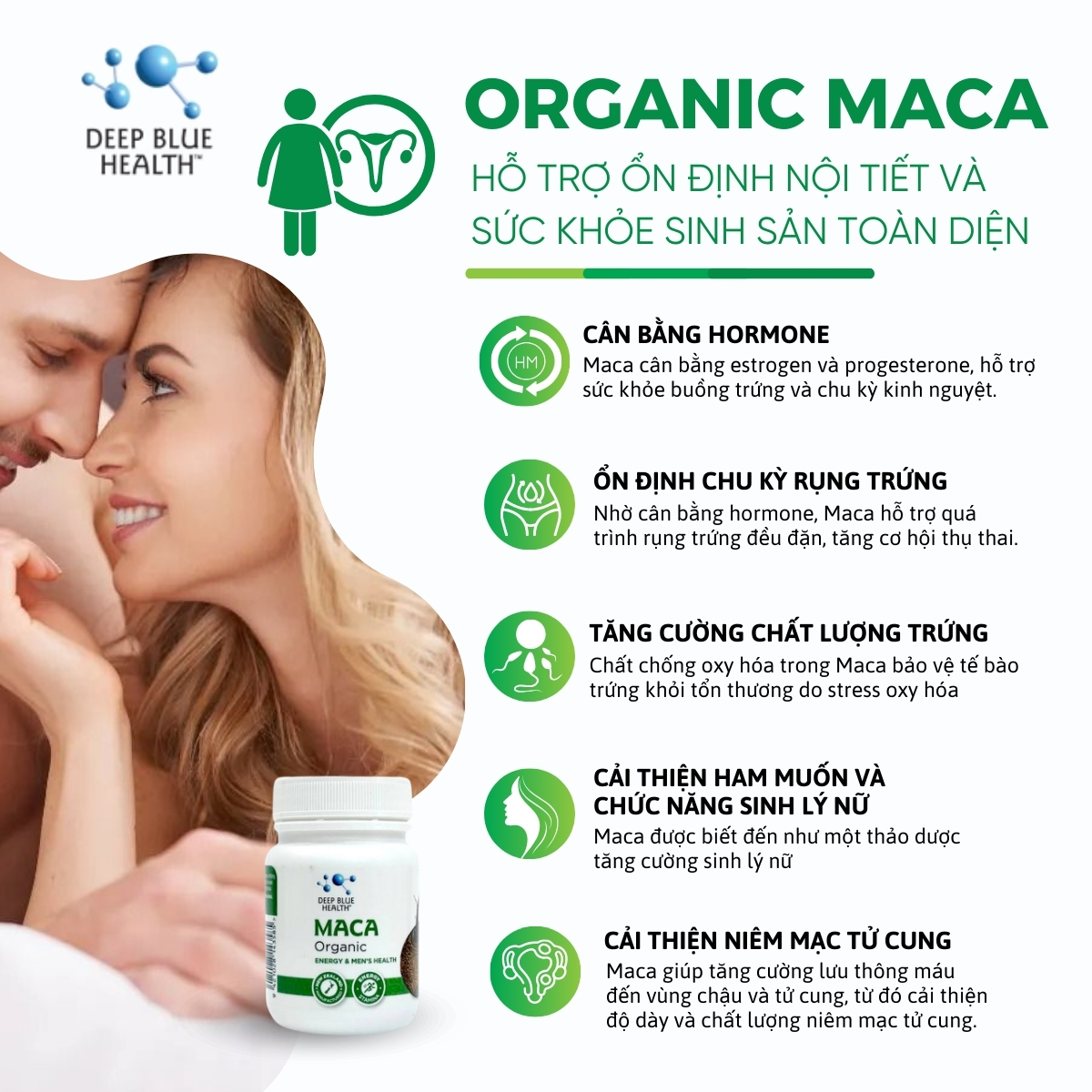 Viên uống tăng cường sinh lý, hỗ trợ nội tiết Deep Blue Health Organic Maca – Hộp 60 viên