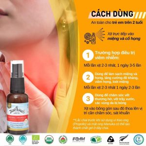 Xịt họng keo ong Organic Propolis Throat Spray with Manuka Honey MG550+